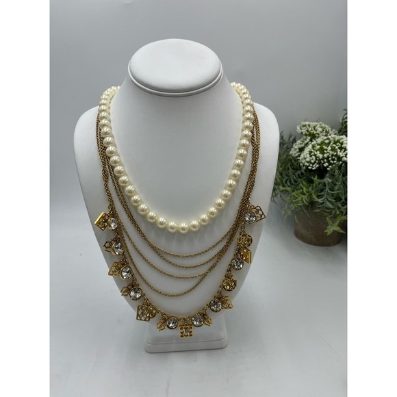 Ann Taylor Faux Pearl Rhinestone Six-Strand Statement Runway Necklace $90 MSRP - Picture 1 of 11